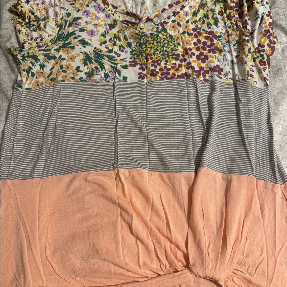 Maurices Floral and Striped Colorblock Top